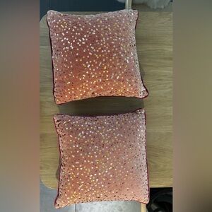 Anthropologie Pink Velvet Sequin Accent Pillow Pair with Gold Sparkle